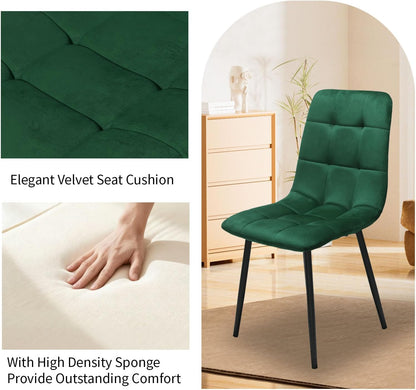 Velvet Dining Chairs Set of 4, Mid Century Upholstered Green Dining Room Chairs Tufted Upholstered Kitchen Chairs Set of 4 for Dining Room, Bedroom, Living Room