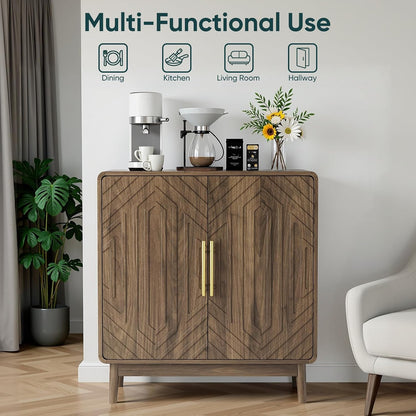 Kiasthome Walnut 2-Door Sideboard Buffet Cabinet with Storage | Adjustable Shelves Buffet Cabinet | Versatile for Entryway, Living Room