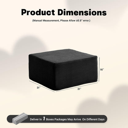 Afuson Cozy Square Ottoman, Comfortable Seating, No Assembly Required, Black