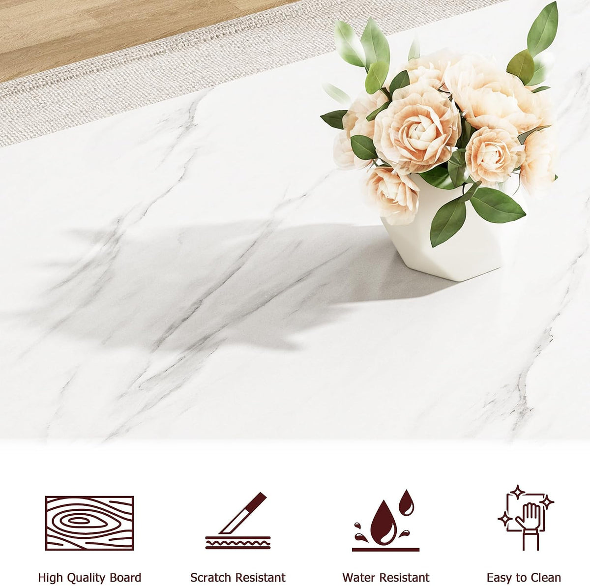GarveeHome Kitchen Table with 2 Benches, Dining Table Set for 4 | Unique X-Shaped Design,Faux Marble Tabletop,Saving Space,For Kitchen, Dining Room,Apartment,Sturdy Metal Frame