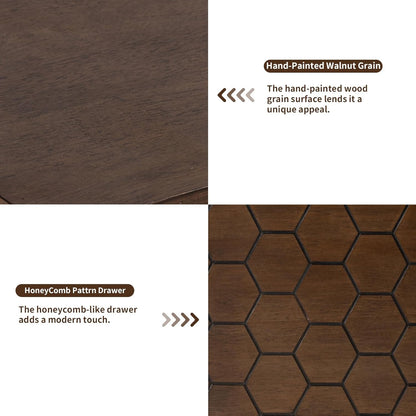 HOMPUS Wood Nightstand Set of 2, Modern Nightstand with Drawers Set 2 w Honeycomb Pattern, Small 2 Drawer Dresser, Bedside End Table with Solid Wood Legs for Bedroom, Dorm, Brown