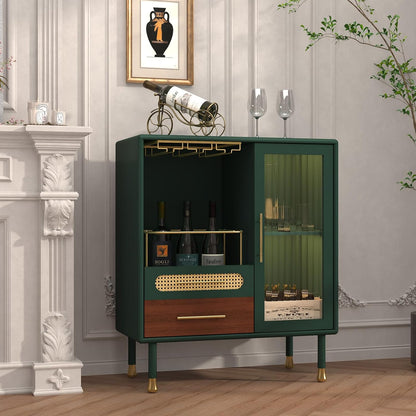 ARTPOWER Modern Coffee Bar Cabinet with Pull-Out Wine Storage, Green | Bar Cart with Wine Glass Rack and Drawers, Liquor Cabinet for Kitchen, Dining Room, Living Room