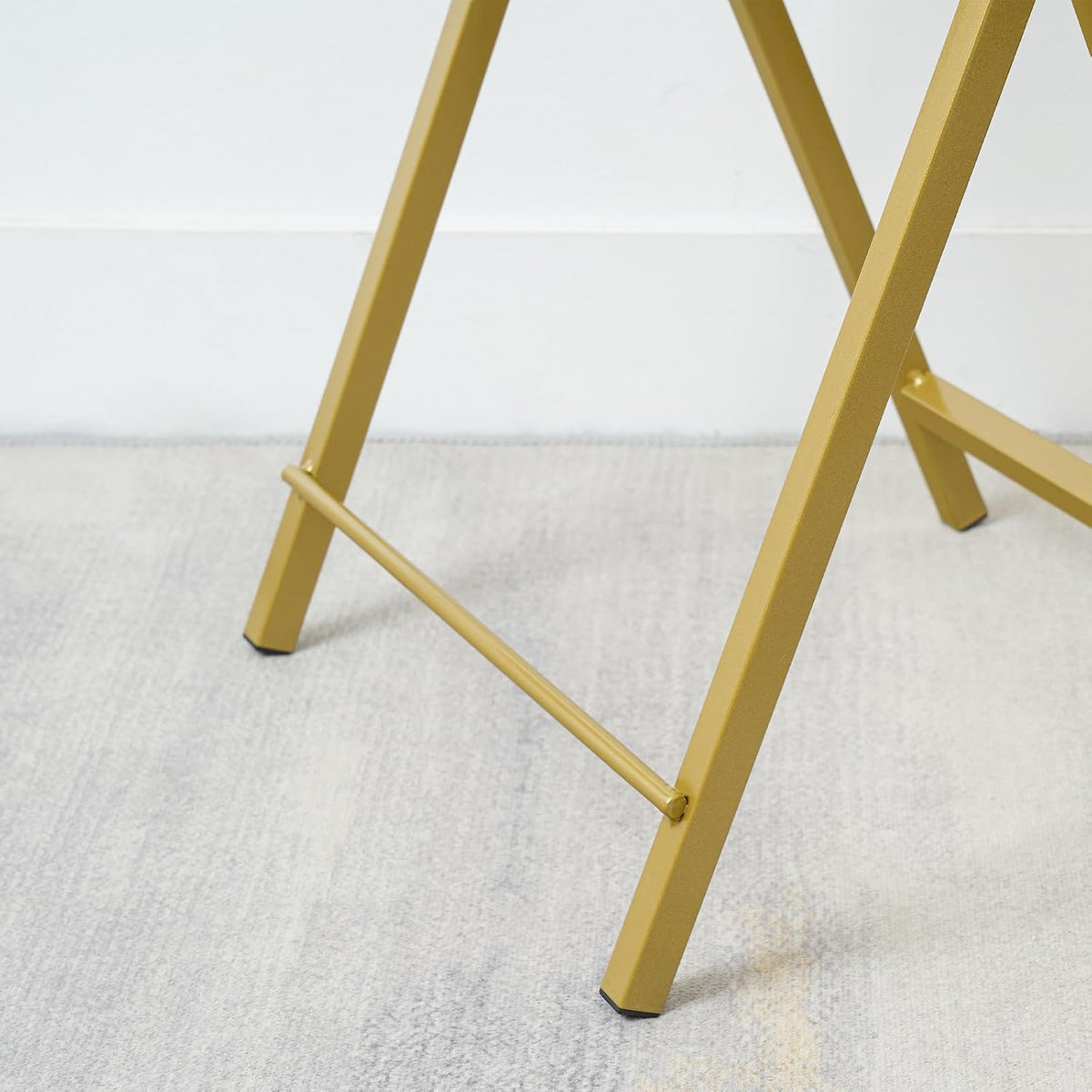 HOOBRO Folding TV Tray Tables, Set of 2 Side Table for Small Space, Industrial Snack Tables for Eating at Couch, Stable Metal Frame, Easy Assembly, Space Saving, Marble and Gold DM25BZ01