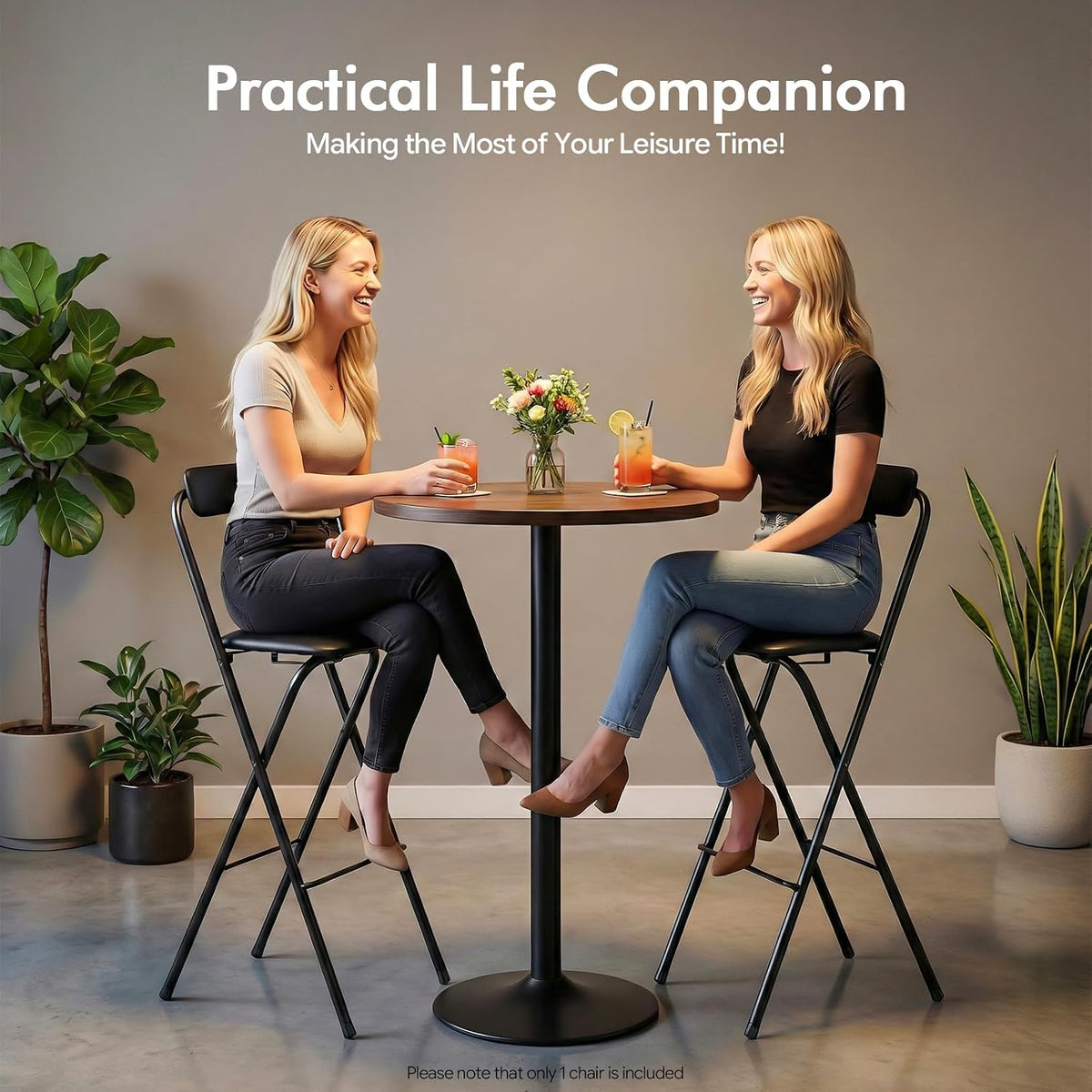 1PCS Folding Bar Stool with Back, 29inch Seat Height Collapsible Bar Stool, Counter Metal Bar Stools 275lbs Capacity, Portable Black Chairs with Footrest, Padded Portable Stools for Home