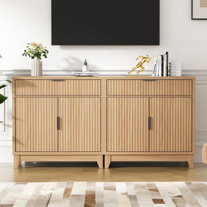 Vabches Fluted Sideboard Buffet Cabinet with Storage, 32" Coffee Bar Console Table with Drawer, Fluted Doors & Adjustable Shelf, Wood Small Buffet Cabinet for Living Room, Kitchen Dining Room, Oak