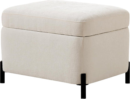Zihanhome Chenille Storage Ottoman with Lift-Top Lid, Upholstered Ottoman Bench & Foot Rest, Hidden Storage Footstool with Matte Black Metal Legs for Living Room, Bedroom, Entryway (White)
