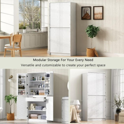 72" Kitchen Pantry Storage Cabinet with Doors and Shelves, Wood Farmhouse Pantry Storage with Barn Doors for Kitchen, Dining Room, Living Room
