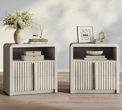 ModernMate Nightstand Set of 2, 23.6" Fluted Night Stand with 2 Drawer,Grey