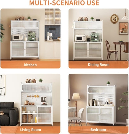 Kitchen Pantry Cabinet White, Tall Storage Cabinet with Glass Doors & Adjustable Shelves, Multi-Storage Cabinet Cupboard for Small Kitchen Living Room Dining Room, 39.37x17.72x64.06 Inches