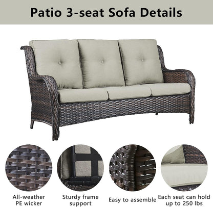Belord 8 Piece Wicker Patio Furniture Set, Outdoor Swivel Rocker Chairs Set of 4 with Ottomans and Rattan Couch, All Weather Patio Conversation Furniture Set, for Pool,Yard Brown Wicker/Beige