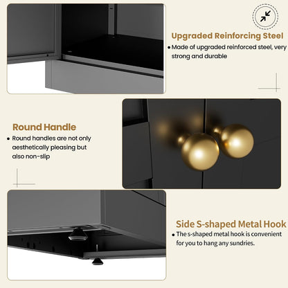 Kitchen Pantry Cabinet, 72" Tall Black Metal Storage Cabinet, Kitchen Storage with 2 Doors and 5 Adjustable Shelves, Freestanding Cupboard for Living, Dining Room and Bathroom,Assemble Required