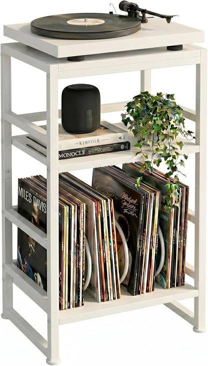 Record Player Stand,3-Tier Record Player Table with U-Shaped Vinyl Storage Up to 120 Albums,28" H End Table Turntable Stand with Storage,Record Table Vinyl for Living Room Bedroom