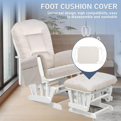 5 PCS Glider Rocker Cushions Set with Ottoman Cover & Storage Pocket - Thickened, Non-Slip & Washable Replacement Cushions for Glider Rockers, Comfortable Supportive Seating