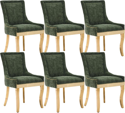 Olive Green Upholstered Dining Chairs Set of 6, Gold Stainless Steel Legs | High back; nailhead trim; modern style; 400 lb capacity dining chairs for Kitchen; easy assembly;accent kitchen chairs