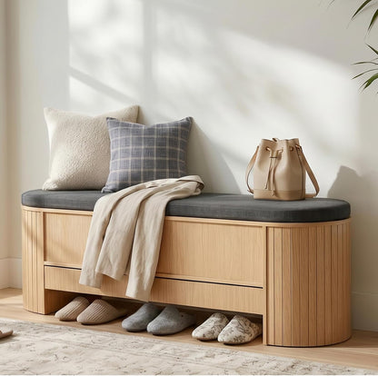 Gyfimoie Shoe Storage Bench with Cushion, Sturdy Entryway Bench Supports 300 lb, Wood Storage Chest with Drawer for Bedroom, 47.64"*17.91 * 13.98" Inches, Shoe Benches for Living Room, Hallway