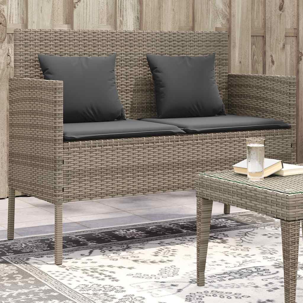 Patio Storage Bench with Cushion, PE Rattan Garden Bench with Waterproof Bag, Outdoor Seating and Storage Box for Cushions and Towels, Gray