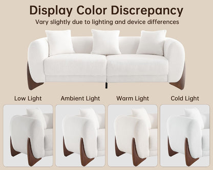 Morden Fort Modern Cloud Couch - 3 Seater Sherpa Boucle Sofa with Wood Legs, Ultra-Thick High Resilience Cushion with 3 Matching Pillows Upholstered Comfy Couch Sofa for Living Room - Off White 87''