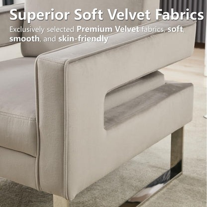 Velvet Accent Chairs Set of 2, Modern Armchair, Grey | Stainless Steel Base, Soft Velvet Upholstery, Thick Padded Seat, 350 LBS Weight Capacity, For Living Room and Home Office