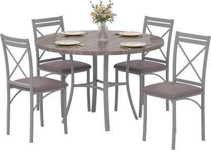 VECELO 5 Piece Dining Table Set for 4, Wood Grain Dinette with Chairs for Kitchen, Breakfast Nook, Small Space, Light Grey