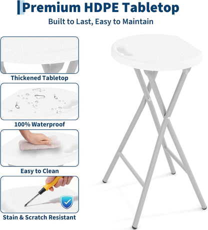 Garvee Folding Stool with Handle 24 Inch Tall Folding Bar Stool with Safety Lock, Metal and Plastic Foldable Stool 400lbs Capacity for Outdoor Indoor Kitchen Home Bar, Assembly Free, 1 Pack, White