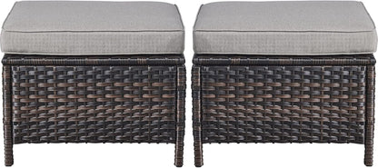 Belord Outdoor Furniture Ottoman Set of 2 Patio Seating Footstool All-Weather Rattan Wicker Ottoman Seat with Soft Cushions for Patio Furniture Set