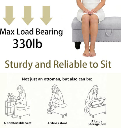 Ottoman with Storage for Living Room, 28.5'' Linen Living Room Ottomans Foot Rest, Upholstered Entryway Bench, End of Bed Storage Bench, Small Ottoman Foot Stool, Tufted Coffee Table, For Bedroom