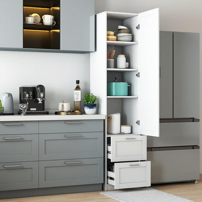 KEIKI Kitchen Pantry Storage Cabinet with Multi-Tier Shelf & Drawers, Spice Rack Next to Fridge, Freestanding Wood Cabinet Hutch Food Pantries Cupboard for Dining Room, Narrow Spaces