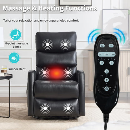 Rocker Recliner Chairs, 360° Swivel Rocking Recliner Chair for Adults,Glider Rocker Recliners, Small Recliners with Vibration Massage and Heat for Living Room (Black)