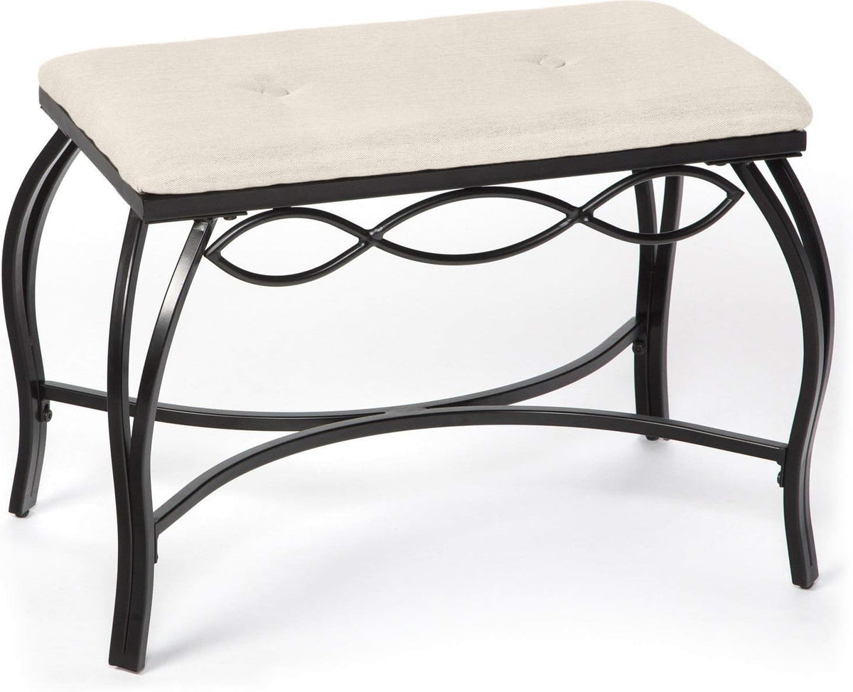 Mango Steam White Shoe Bench - Vanity Seat for Makeup Room, Dressing Stool, Entryway Bench - Powder Coated, Upholstered, Space Saving
