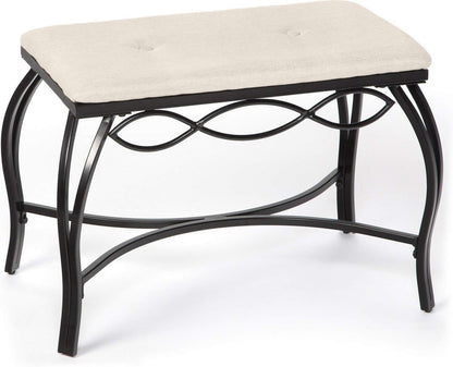 Mango Steam White Shoe Bench - Vanity Seat for Makeup Room, Dressing Stool, Entryway Bench - Powder Coated, Upholstered, Space Saving