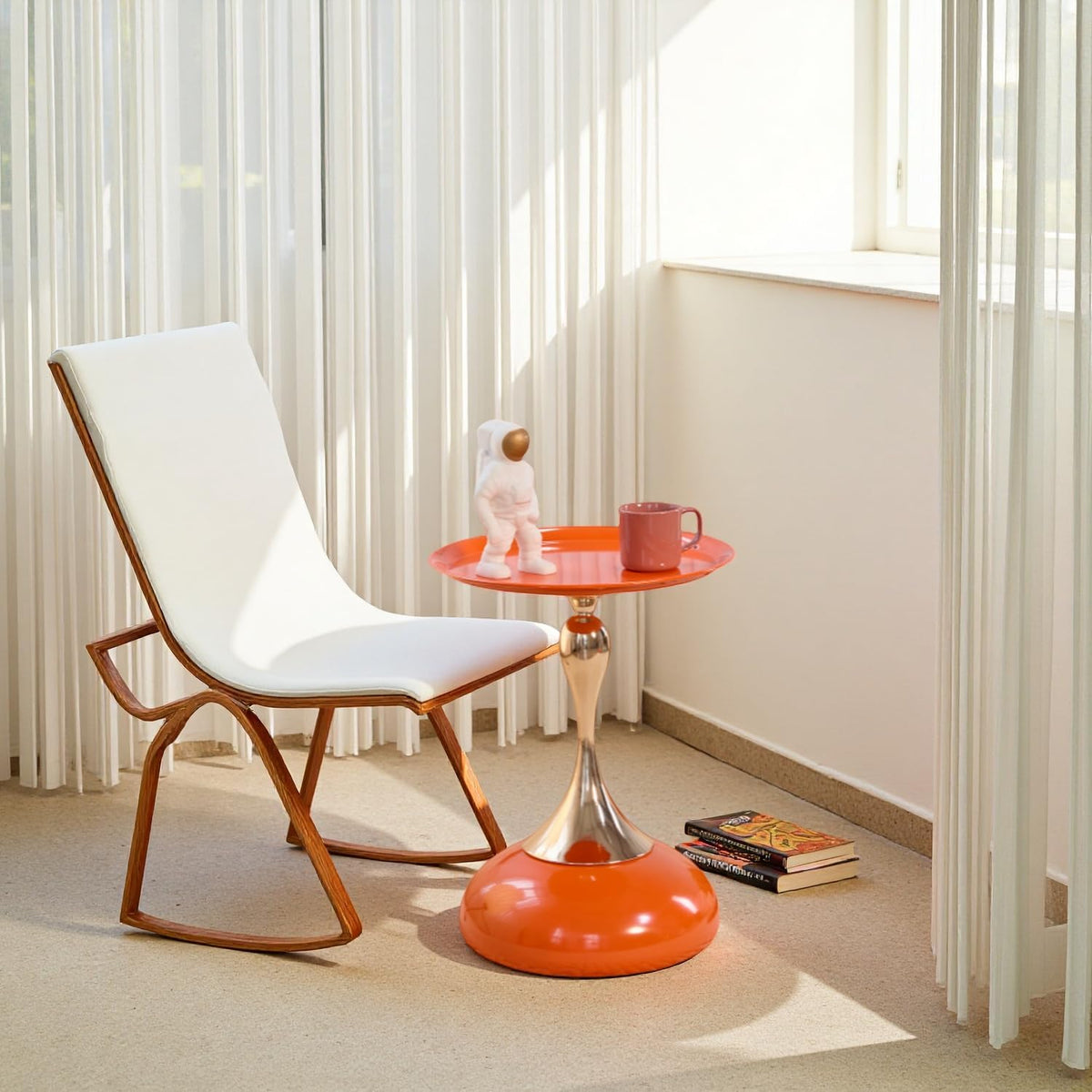 Sleek Hourglass Side Table - Stylish Modern Design Perfect for Living Rooms, Cafes, Dining Areas, Bedrooms, and Outdoors - Chic Decorative Accent (1, Hermes Orange)