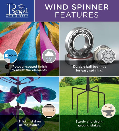 Regal Art & Gift Sunflower Wind Spinner – Metal Yard Decorations Outdoor | Kinetic Garden Spinner for Lawn, Pathway, or Flower Bed | Weather-Resistant Outdoor Sculpture - 26 Inch