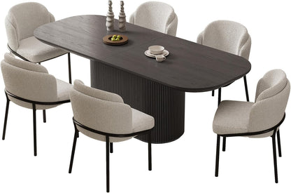 86.61" Oval Modern Dining Table Set for 6, Dining Room Tables with 6 Chairs for Kitchen, Living Room, 7 Piece Kitchen Tables 6 Seaters Dinner Table Set, Black