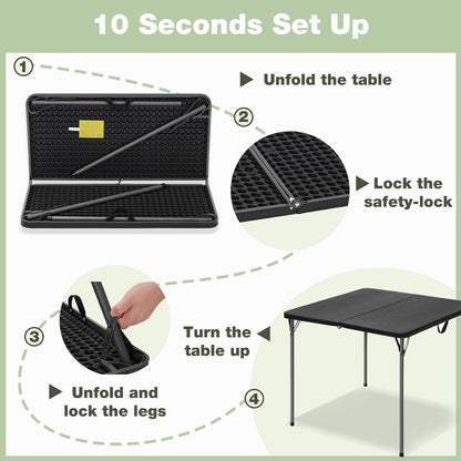 34" Square Folding Table for 4 Person, 330lbs Weight Capacity Foldable Table with HDPE Tabletop & Heavy-Duty Steel Legs, Large Portable Picnic Table for Indoor Outdoor Parties, Camping, Black
