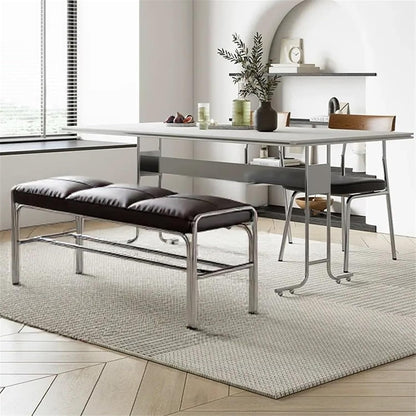 Modern Stainless Steel Long Bench with Leather Cushion Home-use Soft-Pack Shoe Changing Stool Black Entryway(Small)