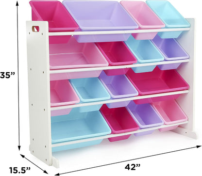 Humble Crew Tot Tutors Wood Table & 4 Chairs Set-White, Pink, Purple Forever Collection & White/Blue/Pink/Purple Extra-Large Toy Organizer, 16 Storage Bins