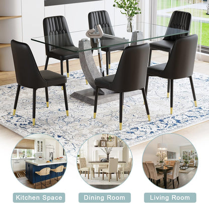 71" Glass Dining Table Set for 8, 9 Piece Dining Room Table Set with Upholstered Chairs, Kitchen Table Set for 8 for Home, Apartment, or Villa