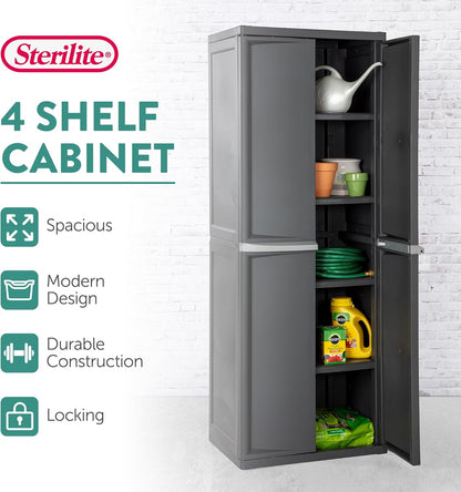 Sterilite 4 Shelf Cabinet, Lockable Utility Storage, Gray, 2-Pack