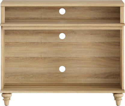 WAMPAT Tall Side Table, Large End Table with 2 Storages for Living Room, Farmhouse TV Stand with Storage Shelf, Oak, 37"