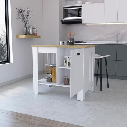 Kitchen Island with Single Door and Lower Open Shelf | Includes single door with two interior shelves and open-side shelf for storage