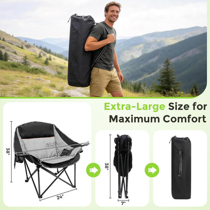 Suteck Oversized Camping Chairs for Adults - Heavy Duty Padded Camping Chair Folding Lawn XL Camp Chair with Cup Holders for Outdoor Sports Beach Fishing, Support to 500 lbs