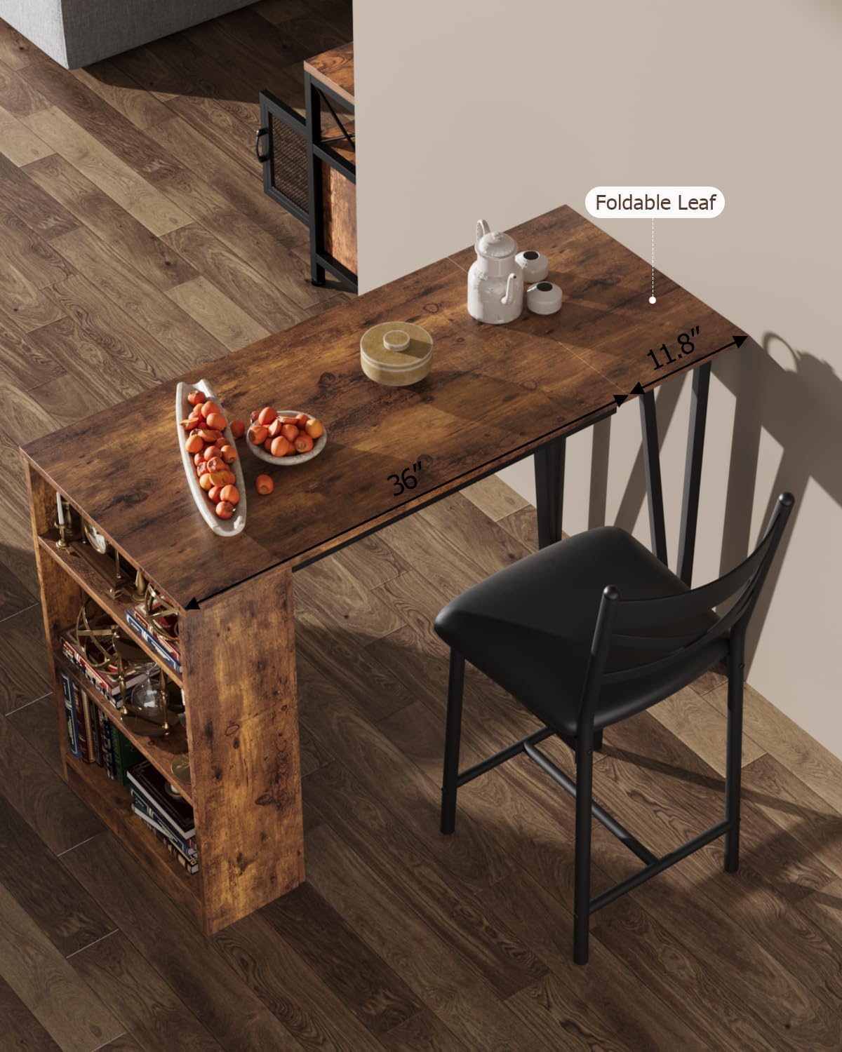 GAOMON 3 Piece Bar Table Set for 2, Bar Table and Chairs Set with with Flip Top Extension, Dining Table Set with Storage Shelves, Suitable for Small Space Kitchen Apartment, Brown