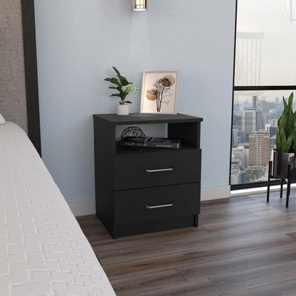Nightstand, End Table, Side Table Superior Top, Two Drawers, One Shelf -Black,for Small Spaces