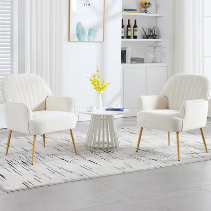 Velvet Accent Chair, Modern Upholstered Single Living Room Chairs with Tufted Back, Cozy Sofa Side Armchair with Metal Legs for Bedroom/Office/Reading Room, Beige