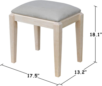 Solid Wood Vanity Table With Bench, Unfinished