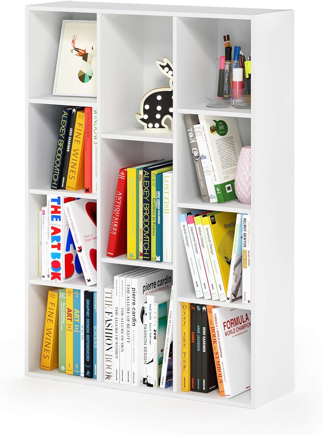 Furinno LUDER Book Shelf, 11-Cube Bookshelf, Reversible Bookcase, 9.4 x 29.1 x 41.7, Easy Assembly, for Living Room, Bedroom, Home Office, White