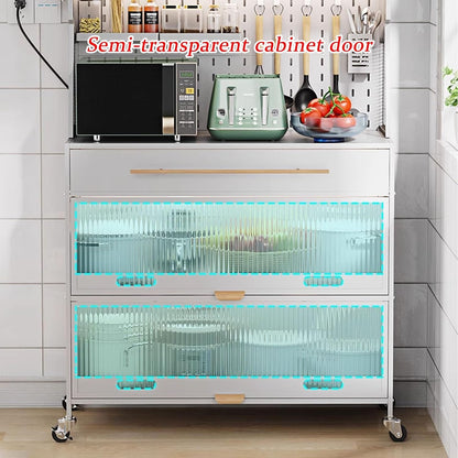 JKGHK 5-Tier Bakers Racks with Storage for Kitchens, Microwave Stand on Wheels with Flip Door Cabinets and Pegboard, Tall Kitchen Pantry Cabinet with Drawer for Home(Black,80cm/31.4in)