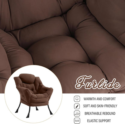Furlide Lazy Chair for Living Room, Modern Accent Chairs with Armrests, Dark Brown Armchairs with Side Pocket, Cozy Lazy Sofa for Reading, Balcony, Bedroom, Dorm, Small Spaces