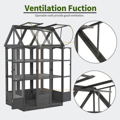 MCombo Wooden Greenhouse, Outdoor Greenhouse with Adjustable Roof Vent and 6 Lockable Door for Backyard/Outdoor Use, (48 x 38.8 x 83.9 Inches) 0851 (Dark Grey)