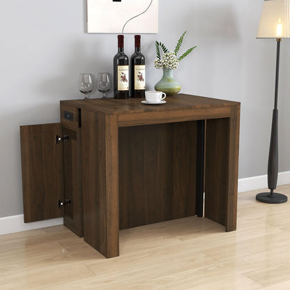 Modern Extendable Dining Table with Built-in Outlet – Seats 2 to 12 People, Space Saving Console to Full-Size Table with 5 Extension Panels & Storage, Kitchen Table for Dining Room, Meeting, Party